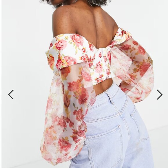 ASOS LUXE Off-the-Shoulder Floral Corset Blouse – US 6 - Picture 7 of 7